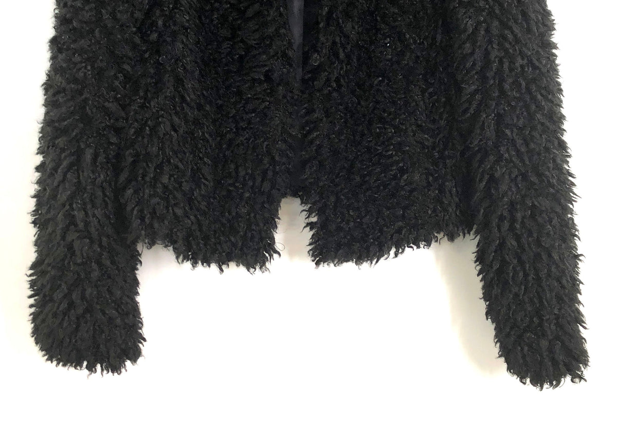 UGG Women's Black Kianna Faux Fur Shaggy Open Front Cropped Jacket Sz L