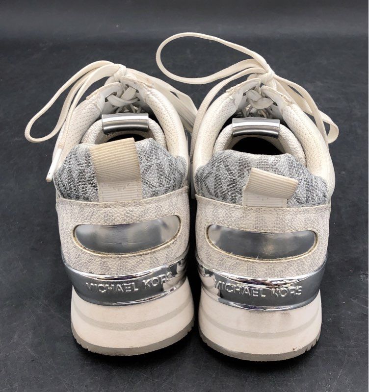 Michael Kors Wilma Trainer Silver White Logo Metallic Sneakers Women's Size 6