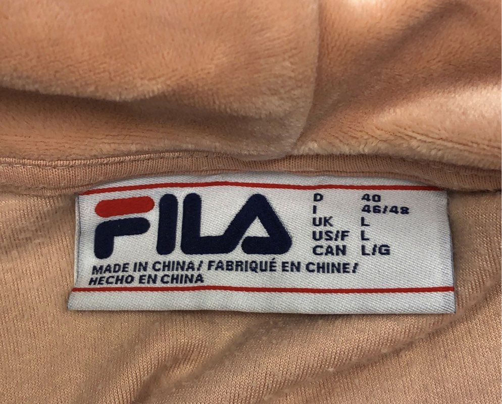 Fila Women's Blush Pink Velour Quarter Zip Pullover Hoodie Embossed Logo Sz L