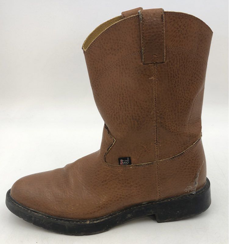 Justin 4760 Tan Brown Leather Wellington Pull On Work Boots Men's Size 8.5D