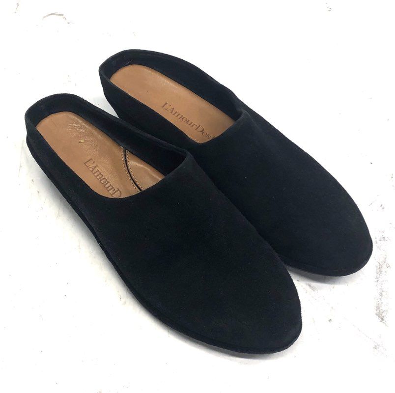 L'Amour Des Pieds Black Suede Slip-On Wedge Mules Women's Size 7.5 M