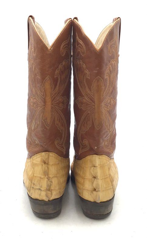 El Padrino Hornback Caiman Alligator Tail Western Cowboy Boots Tan Size 14