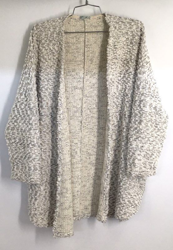 Ecote Women's Cream Black Textured Open Front Popcorn Knit Cardigan Sz S
