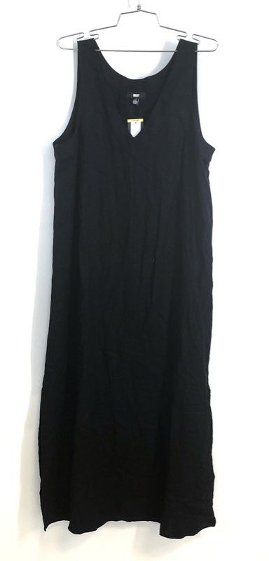 DKNY Women's Black Linen Blend Sleeveless V-Neck Maxi Dress Size M NWT