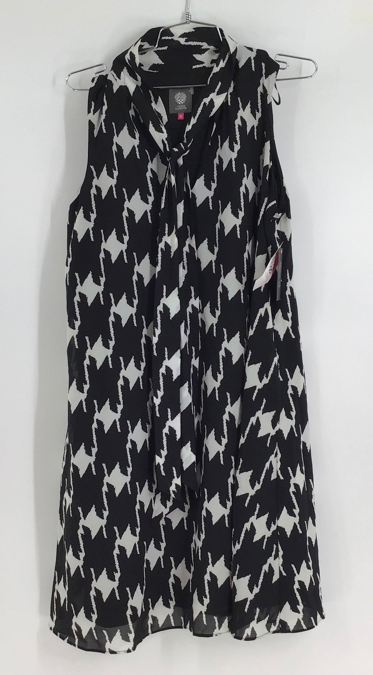 NWT Vince Camuto Women&#39;s White Black Houndstooth Sleeveless Swing Dress - Sz 10