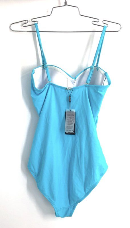 Relleciga Women's One-Piece Swimsuit Sky Blue Ruched Twist Front NWT Sz S