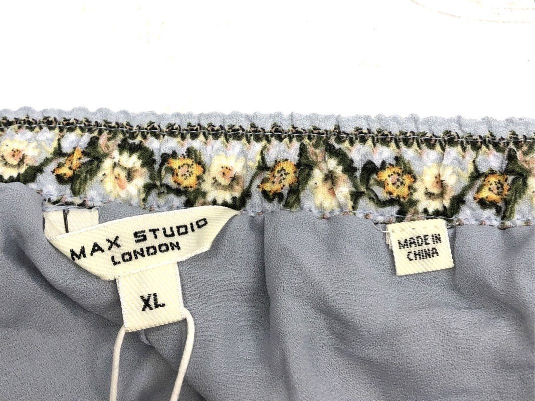 Max Studio London Women's Blue Floral Smocked Waist Midi Skirt NWT XL
