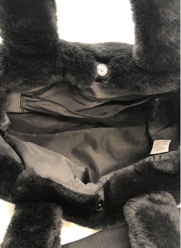Nike Black Faux Fur Large Swoosh Tote Bag Crossbody Handbag