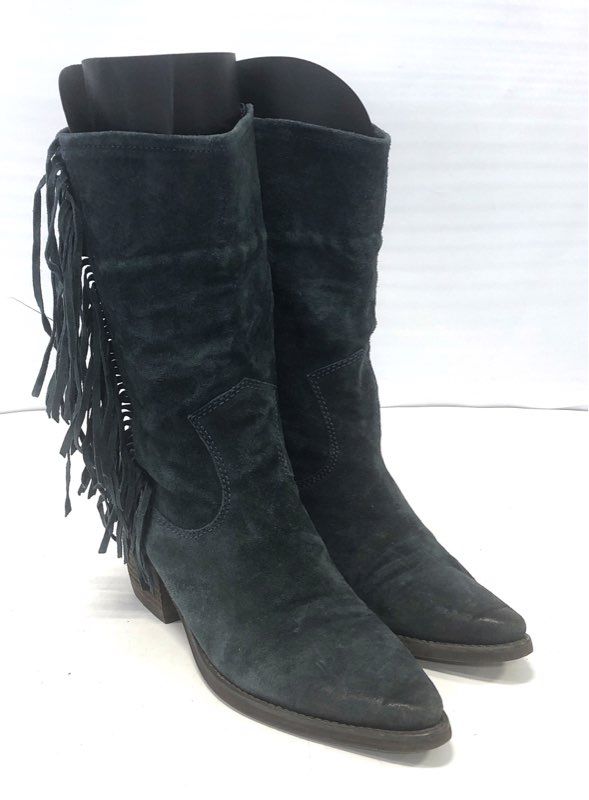 CARLOS by Carlos Santana Lafayette Black Suede Fringe Western Boots Size 10M
