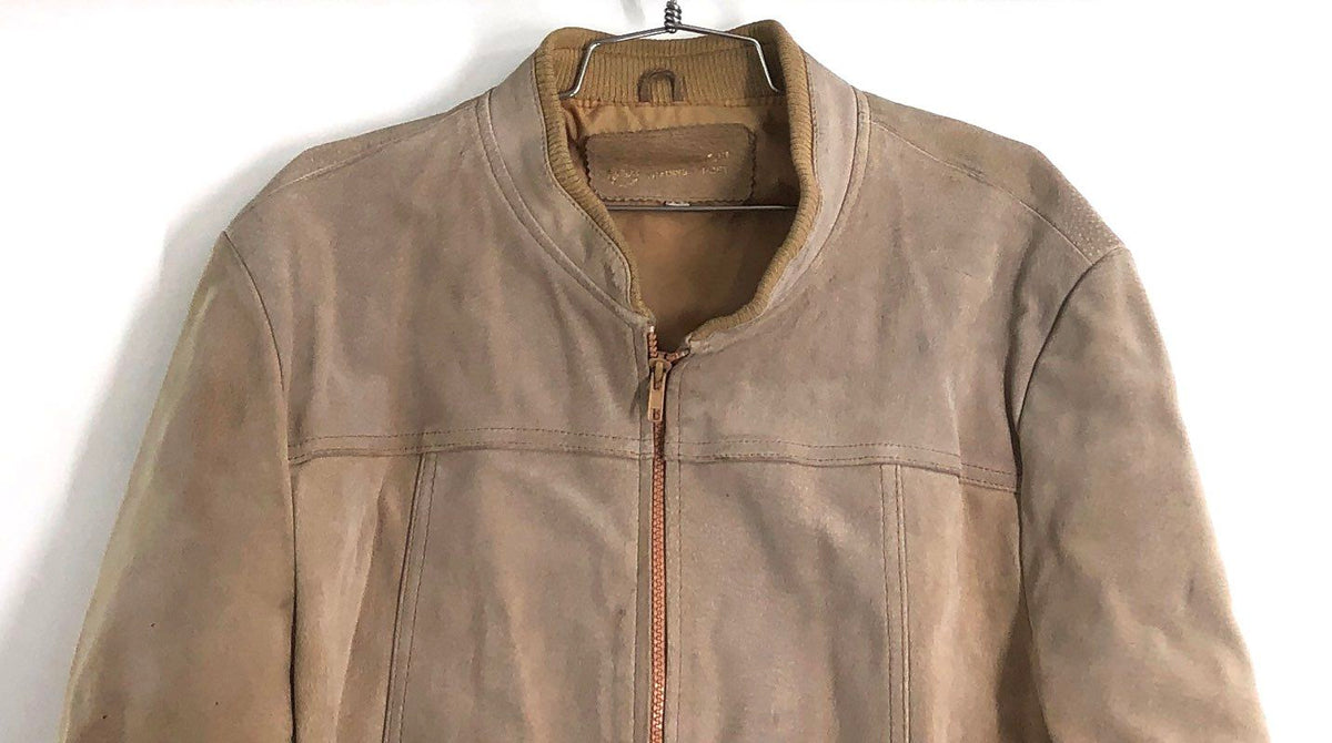 Vintage 80s Deerskin Trading Post Men's Tan Suede Leather Bomber Jacket Sz 42