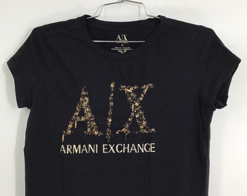 Armani Exchange Women&#39;s Black Short Sleeve Graphic T-Shirt - Size M