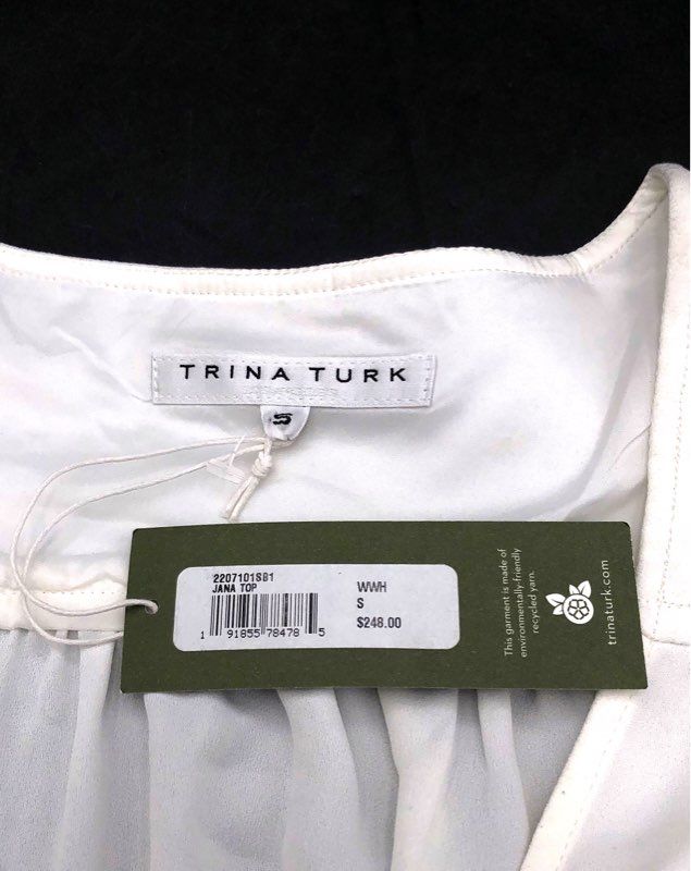 Trina Turk Women's White Jana Top V-Neck Ruffle Bell Sleeve Blouse Sz S NWT