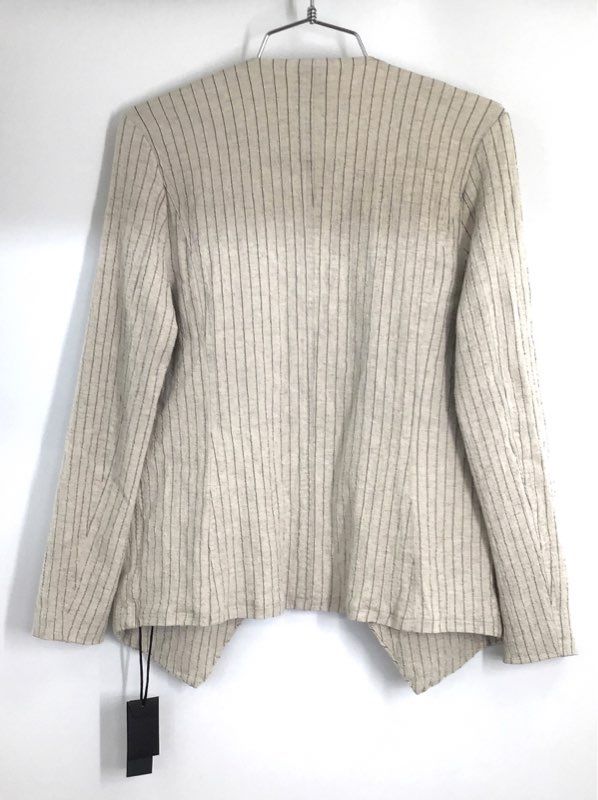 BlankNYC Women's Beige Pinstripe Draped Open Front Linen Blend Jacket Sz XS NWT