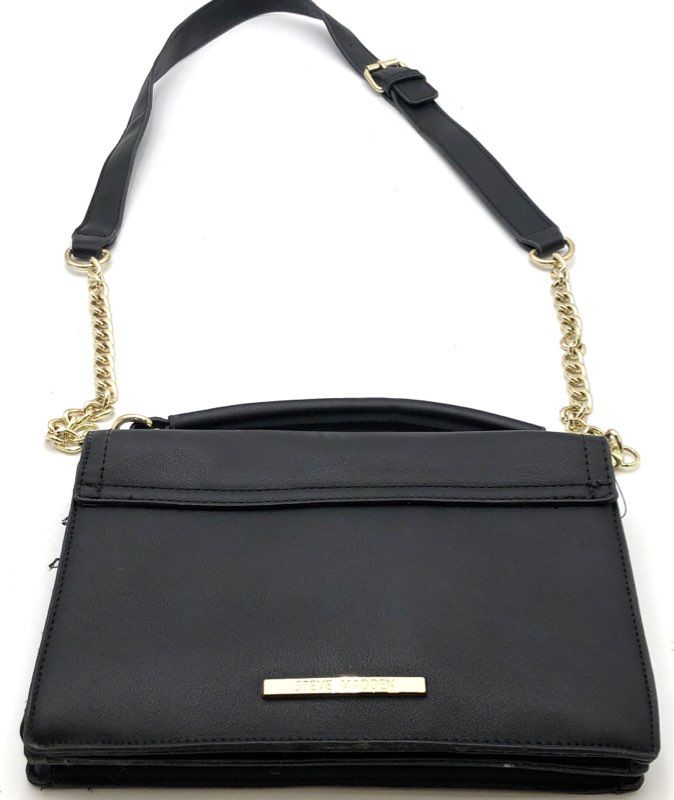 Steve Madden Black PU Leather Flap Satchel Crossbody Bag Gold Hardware