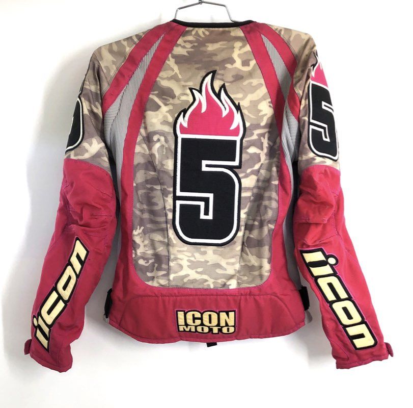 Icon Women's Merc Stage 3 Riding Jacket Pink Camo Graphic Patches Sz SM