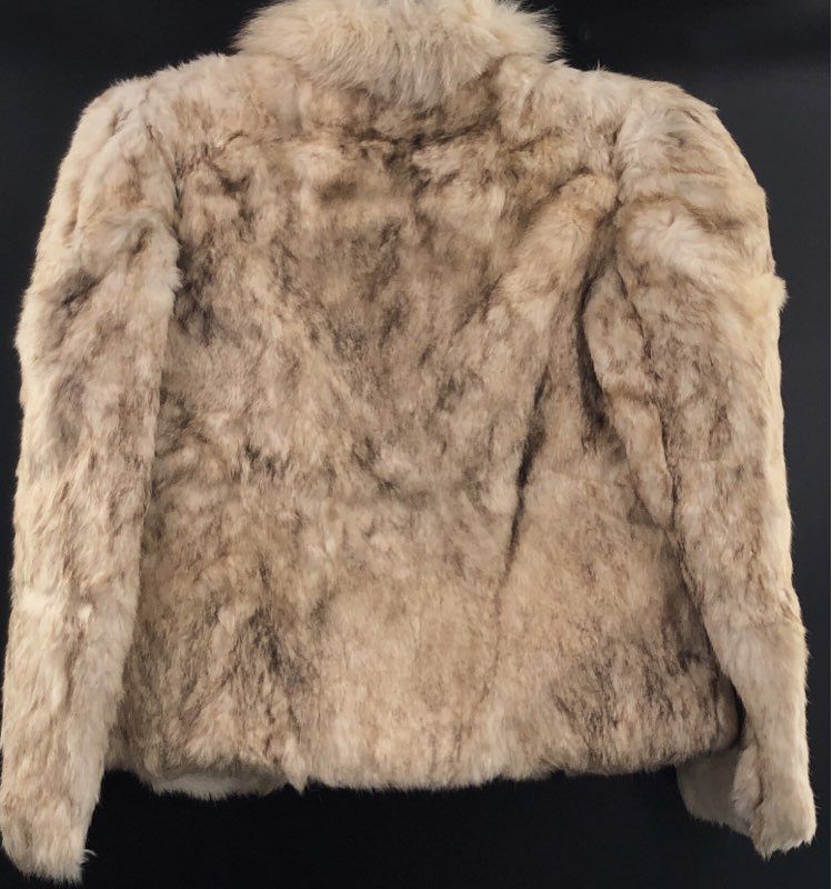 Vintage 90s Women's Real Rabbit Fur Coat Beige Cream Made in Hong Kong Sz S