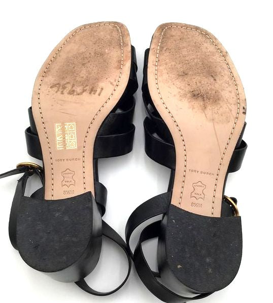 Tory Burch Black Leather 'City Heel' Ankle Strap Sandals-Size: 8.5 (+COA)