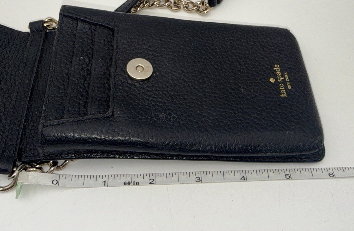 Kate Spade Black Pebbled Leather Phone Crossbody Bag Gold Hardware Small