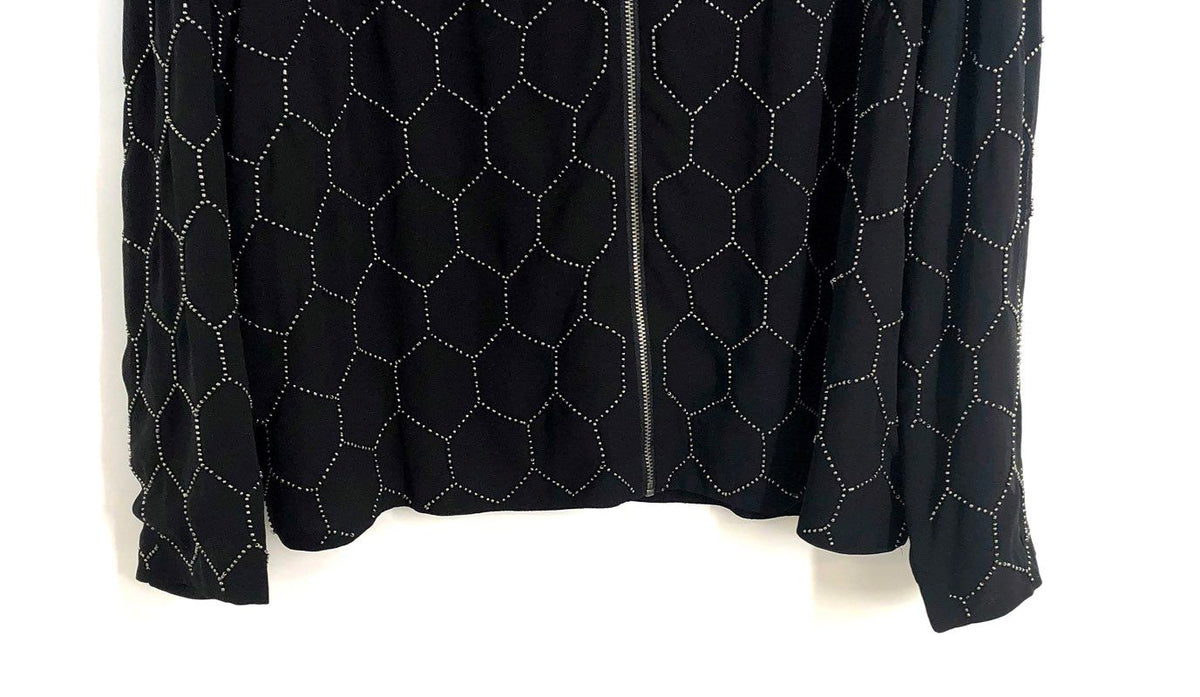 Chico's Women's Beaded Bomber Jacket Black Honeycomb Zip Front Sz 3 NWT