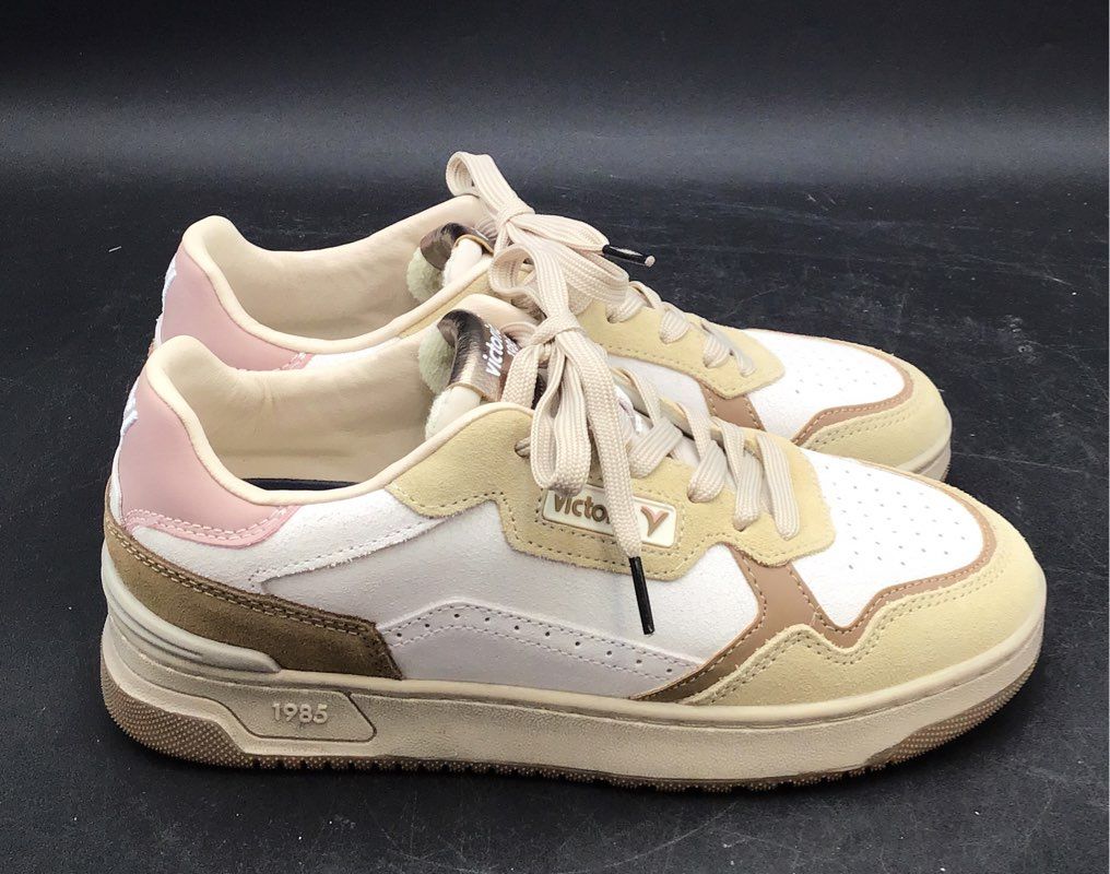 Victoria Madrid 1985 Retro Court Sneakers White Tan Pink Size EU 39 / US 8