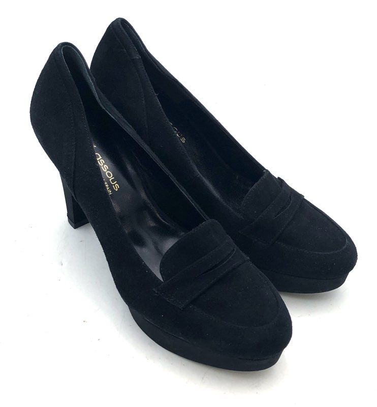 Andre Assous Black Suede Platform Penny Loafer Pumps Heels Size 8