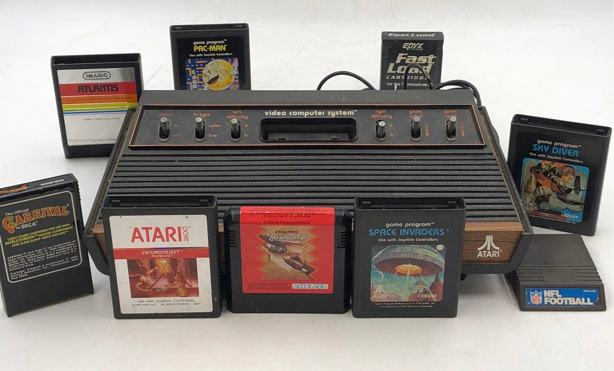 Atari 2600 Home Console, Swordquest Fireworld And More Video Games Mixed Lot