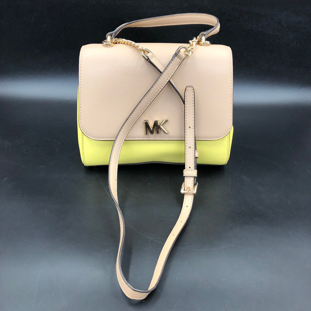 Michael Kors Khaki\Neon Yellow Leather 'Lolita' Crossbody Bag (+COA)