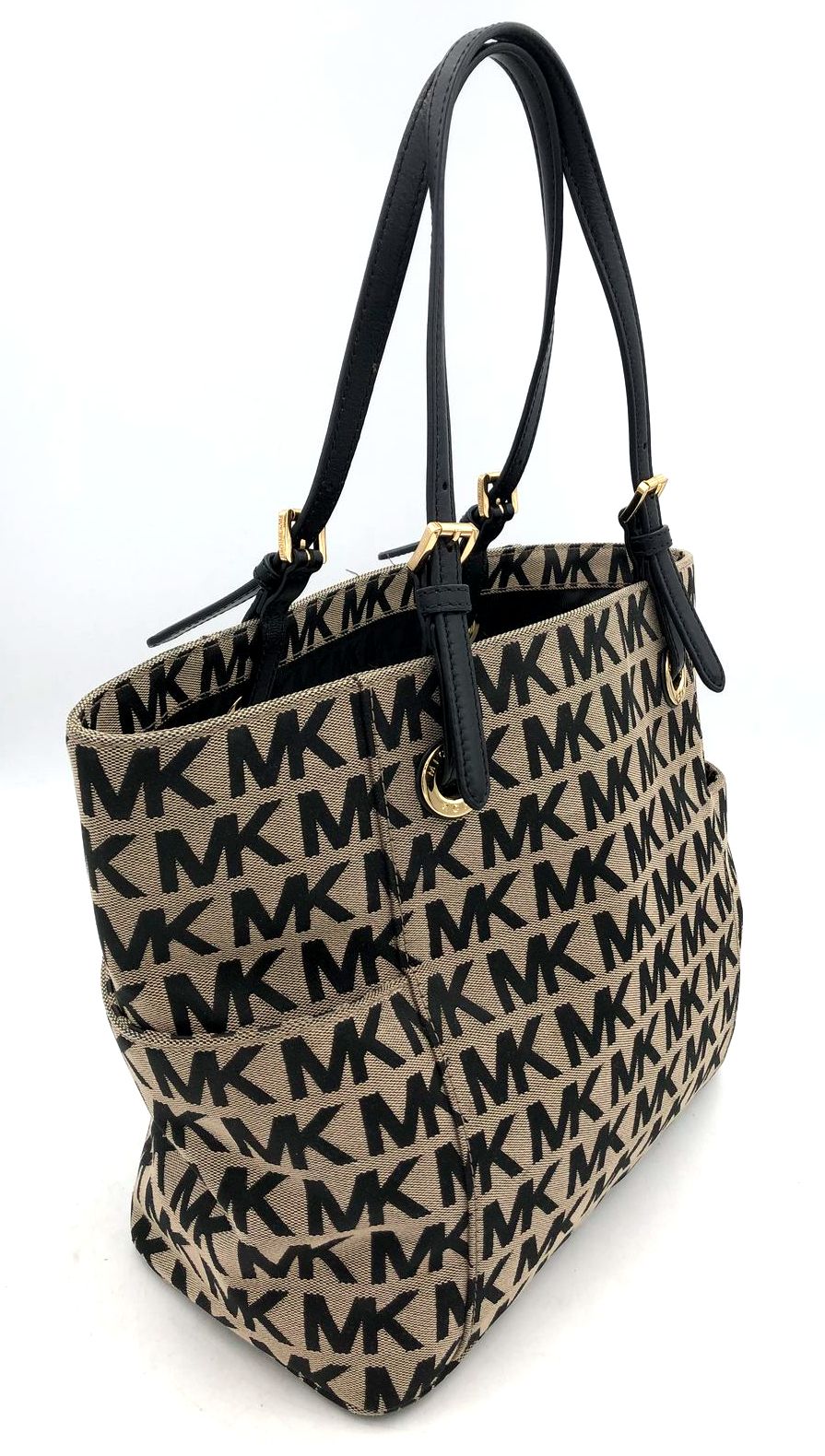 Authentic Michael Kors Women&#39;s Tan Black Signature Luxury Tote Bag -COA Included