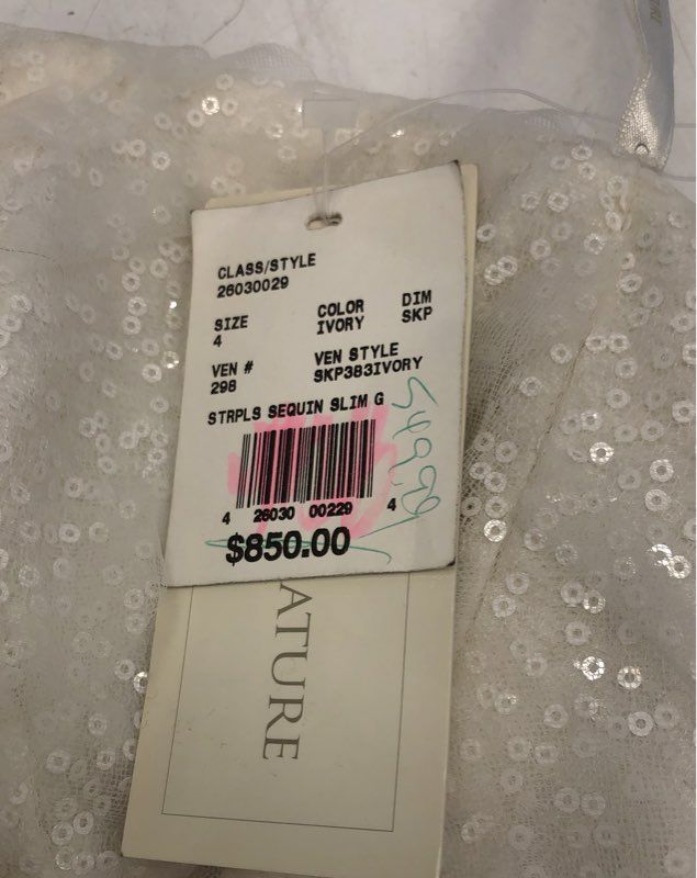 Galina Signature Women's Ivory Strapless Sequin Slim Wedding Dress Gown NWT Sz 4