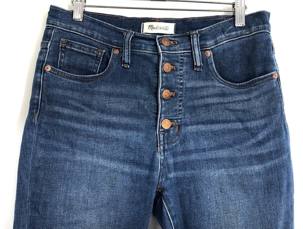 Madewell Women's 9" Mid-Rise Skinny Jeans Blue Button Fly Raw Hem Size 27