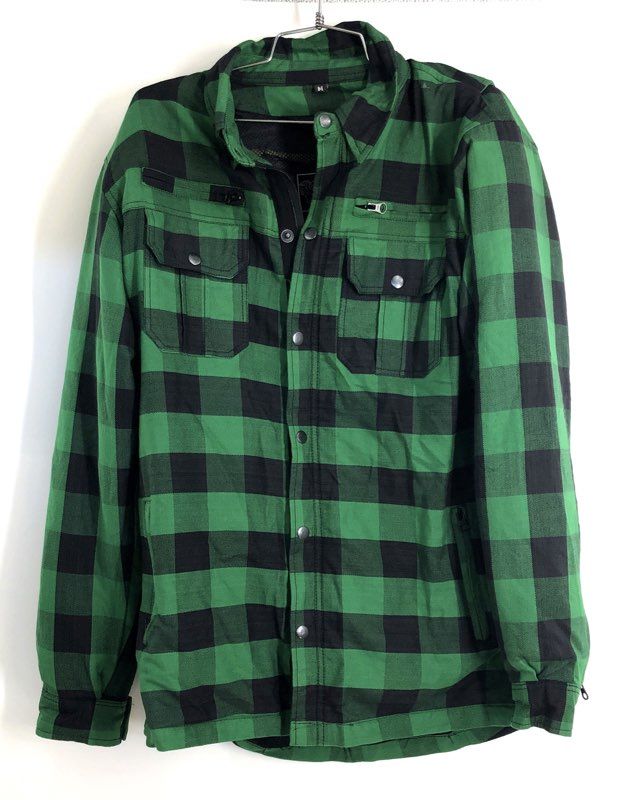 Vance Leather Men's Green Plaid Flannel Motorcycle Riding Shirt Jacket Sz M