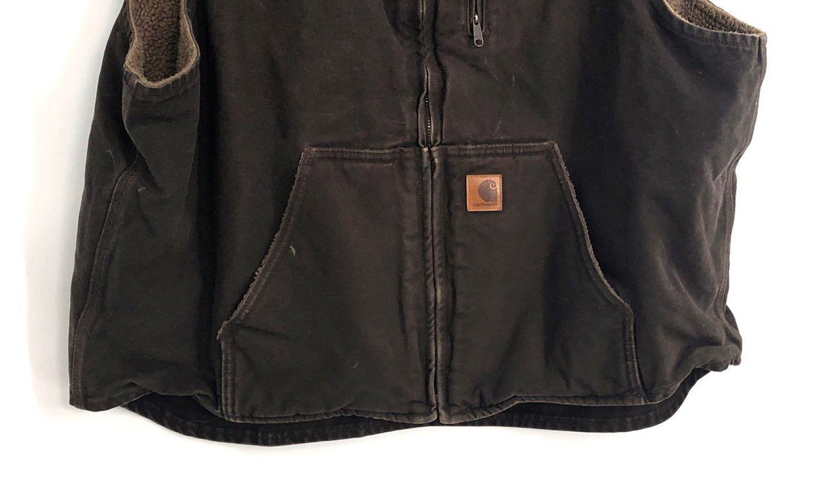 Carhartt V33 DKB Sandstone Duck Sherpa Lined Mock Neck Work Vest Brown Sz 2XL
