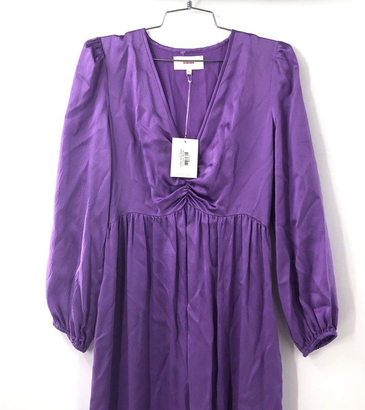 Xirena Women's Purple Eloise Silk Midi Dress Long Sleeve V-Neck NWT Size XS