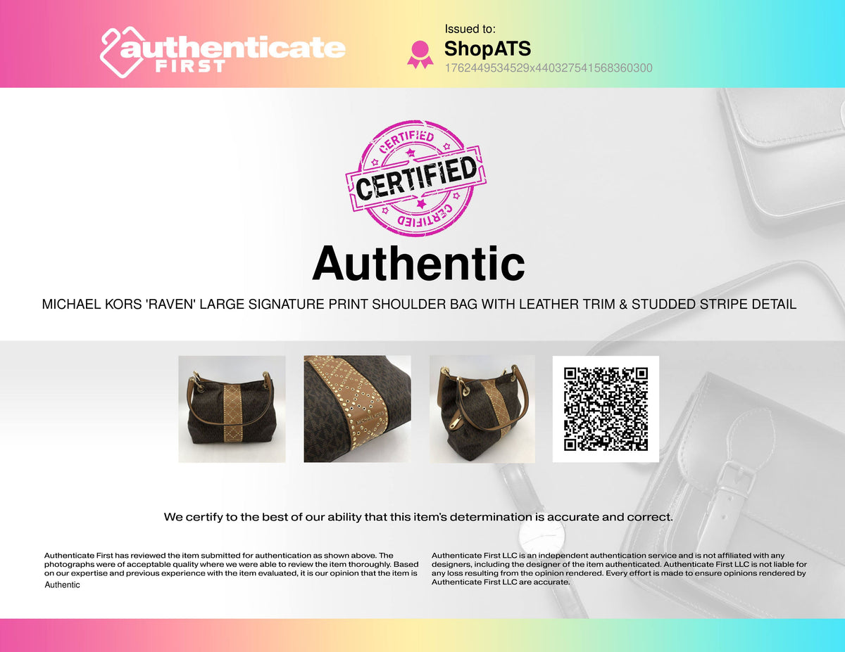 Michael Kors 'Raven' Signature Print Shoulder Bag w/ Leather Trim & Studs (+COA)