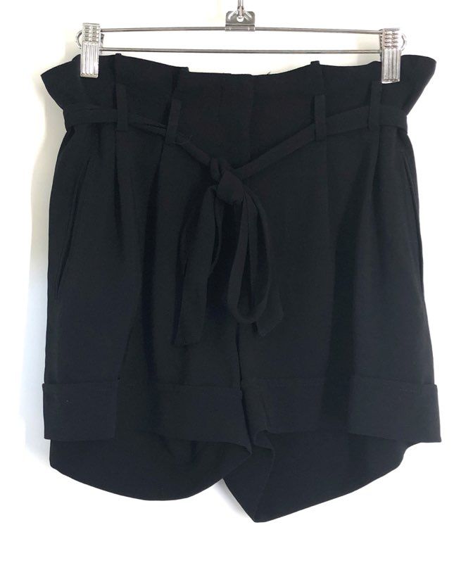 ELFE by Elif Erturk Women's Black Paperbag High Rise Tie Belt Shorts Sz 36