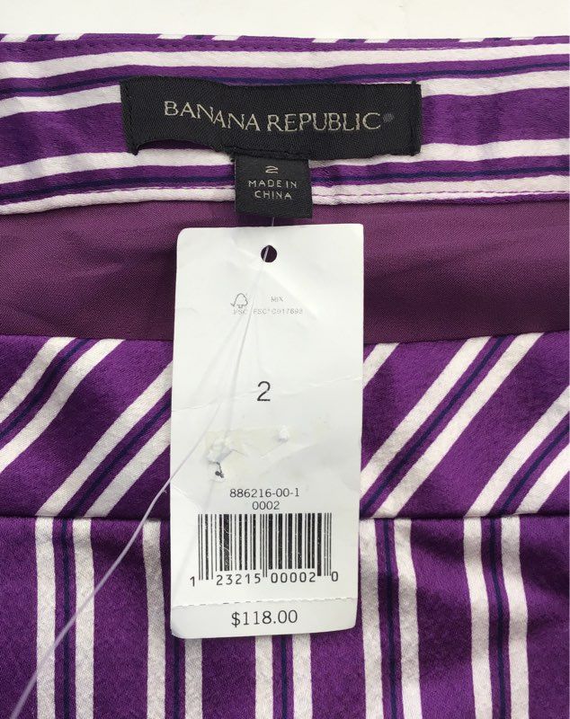 NWT Banana Republic Women&#39;s Purple White Striped Side Zip Flare Skirt - Size 2