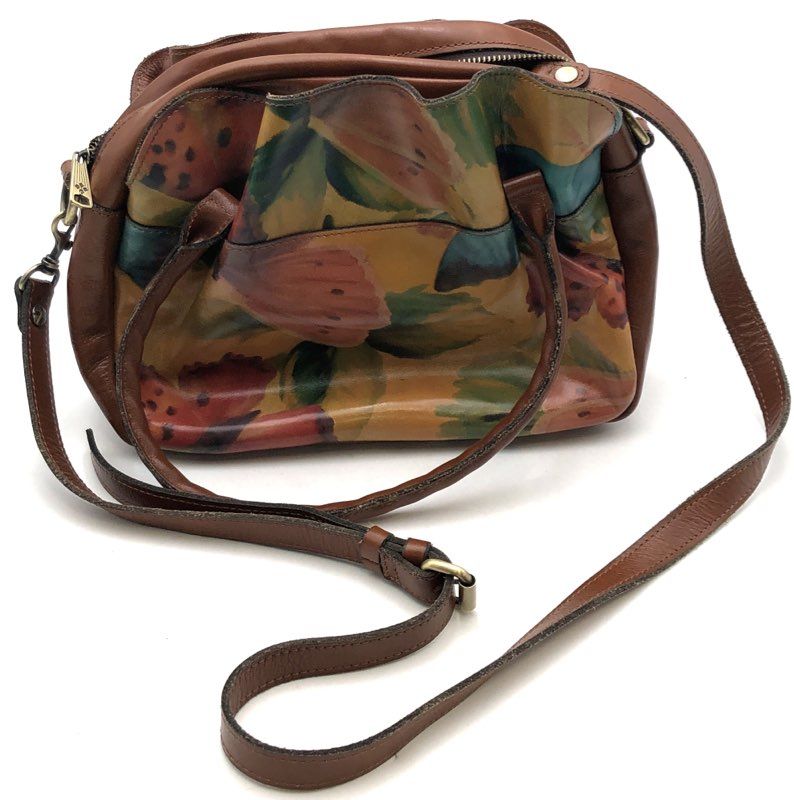 Patricia Nash Brown Leather Floral Butterfly Print Satchel Crossbody Bag