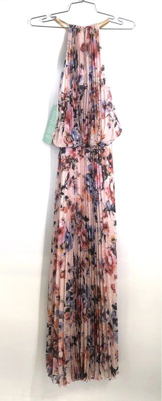 Sam and Jess Women's Pleated Maxi Dress Blush Coral Floral Halter Neck NWT Sz 8