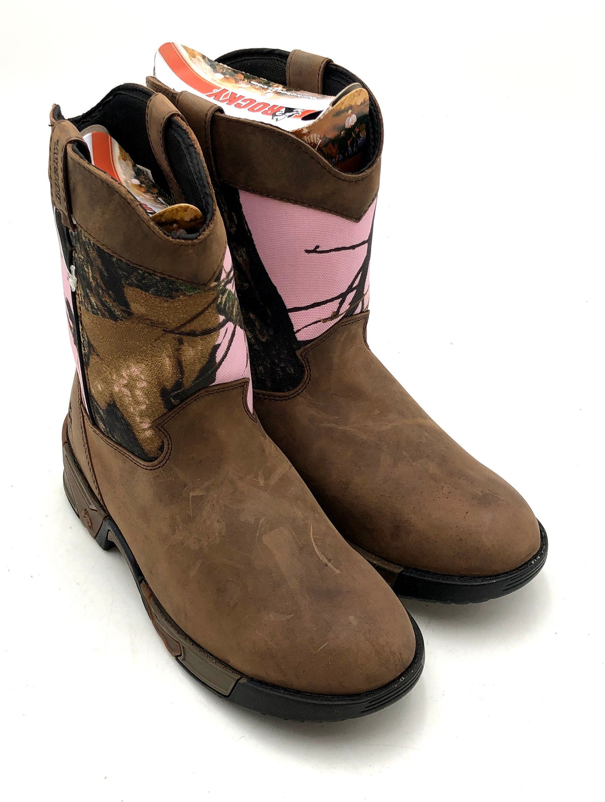Rocky Kid's 8 Inch Hunting Brown Pink Camo Pull-On Boots Size 5M