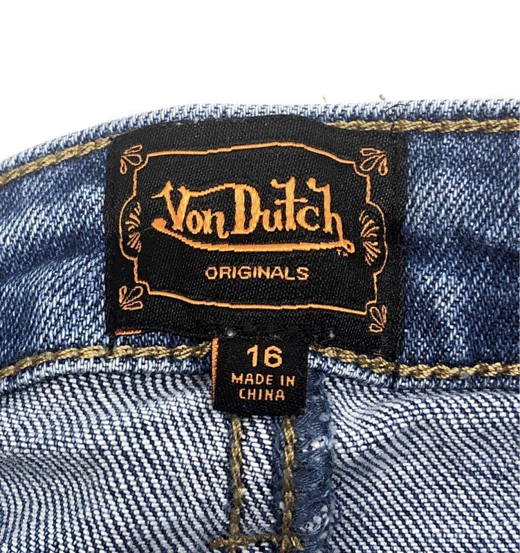 Von Dutch Kids Blue Originals Graphic Panel Wide Leg Jeans Sz 16