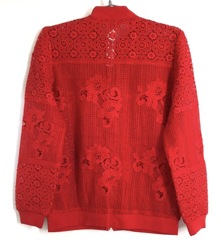 Chico's Women's Red Lace Full Zip Bomber Jacket NWT Sz 0