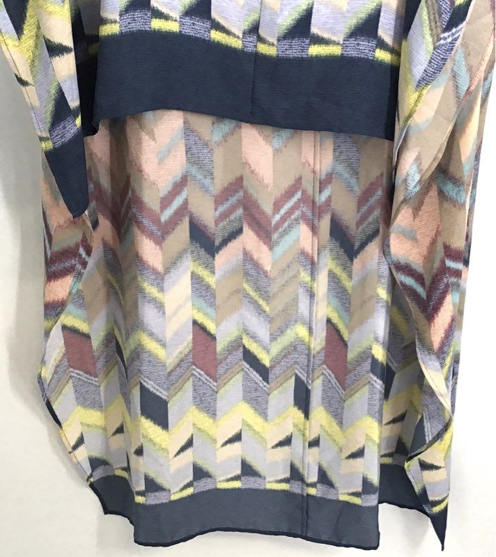 BCBGMAXAZRIA Women's Cristen High-Low Dress Stormy Blue Multi Chevron NWT XS/S