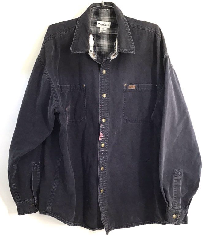 Carhartt Flannel Lined Rugged Canvas Workwear Shirt Jacket Blue Sz XL
