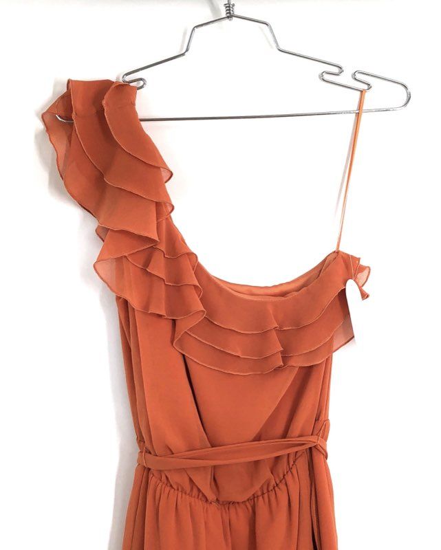 Jessica Simpson Women's Rust One Shoulder Ruffle Cocktail Dress Sz 6 NWT