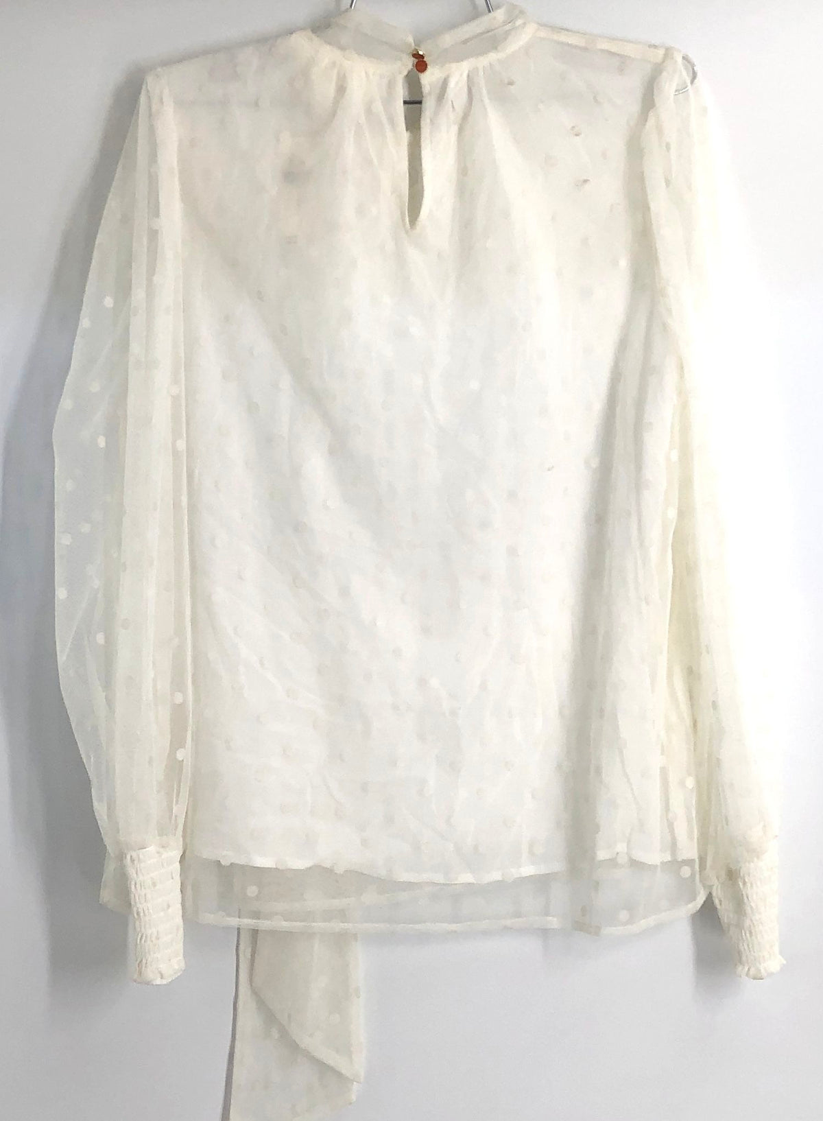 Maeve Anthropologie Women's Ivory Polka Dot Sheer Tie Neck Blouse Sz M NWT