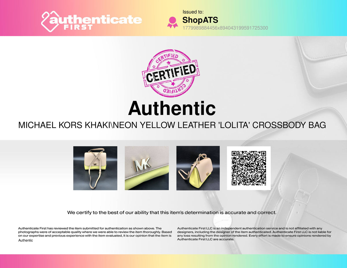 Michael Kors Khaki\Neon Yellow Leather 'Lolita' Crossbody Bag (+COA)