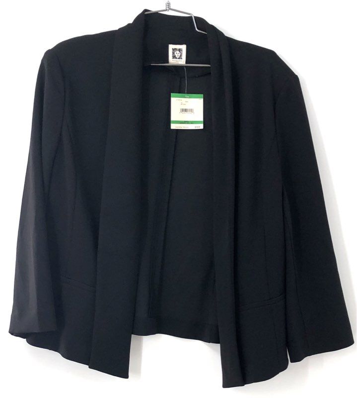 Anne Klein Women's Black Open Front Blazer Jacket Stretch Professional NWT Sz L