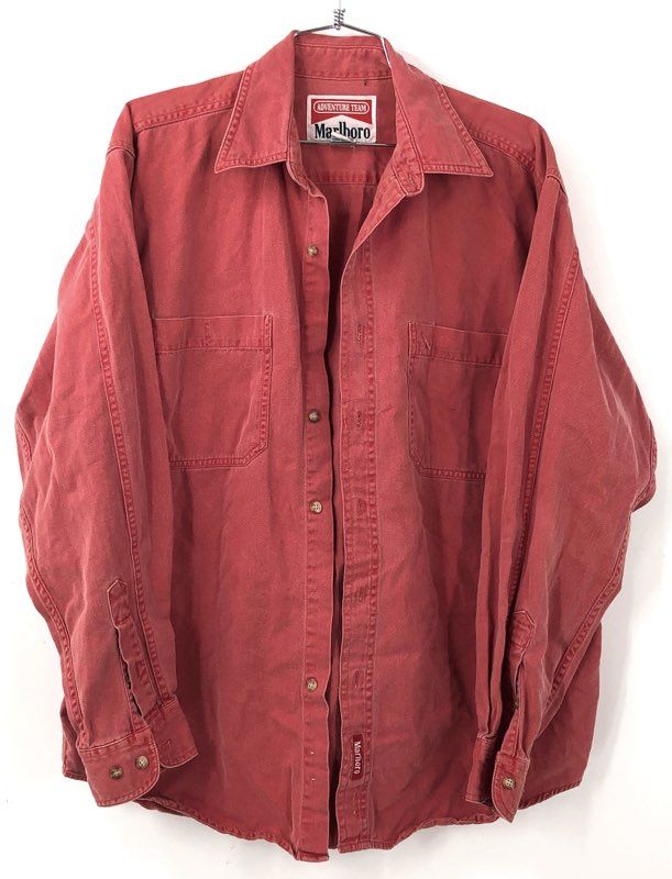 Marlboro Men's Red Button-Up Shirt - Size M