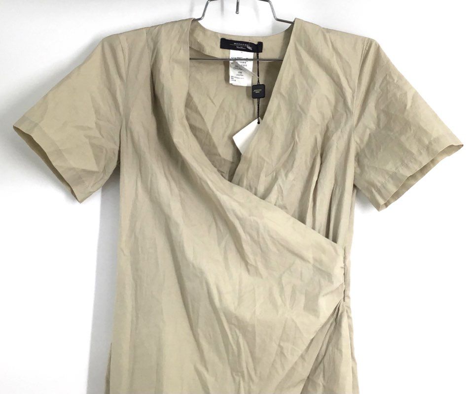 Weekend Max Mara Women's Felino Wrap Dress Ginger Tan Cotton Short Sleeve Sz 0