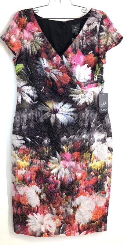 Adrianna Papell Women's Multicolor Floral Short Sleeve Sheath Dress Sz 14 NWT